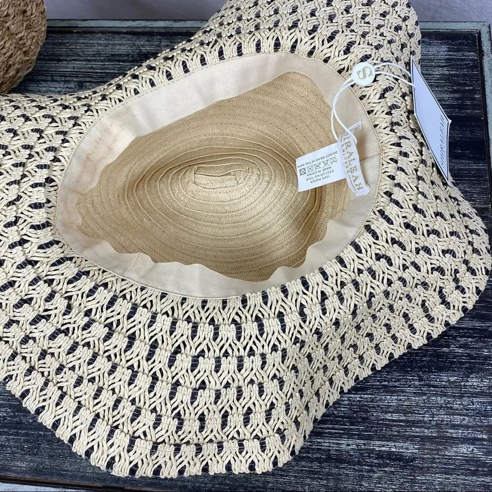 Shiraleah Tan & Black Print Wide Brim Straw Hat OS
